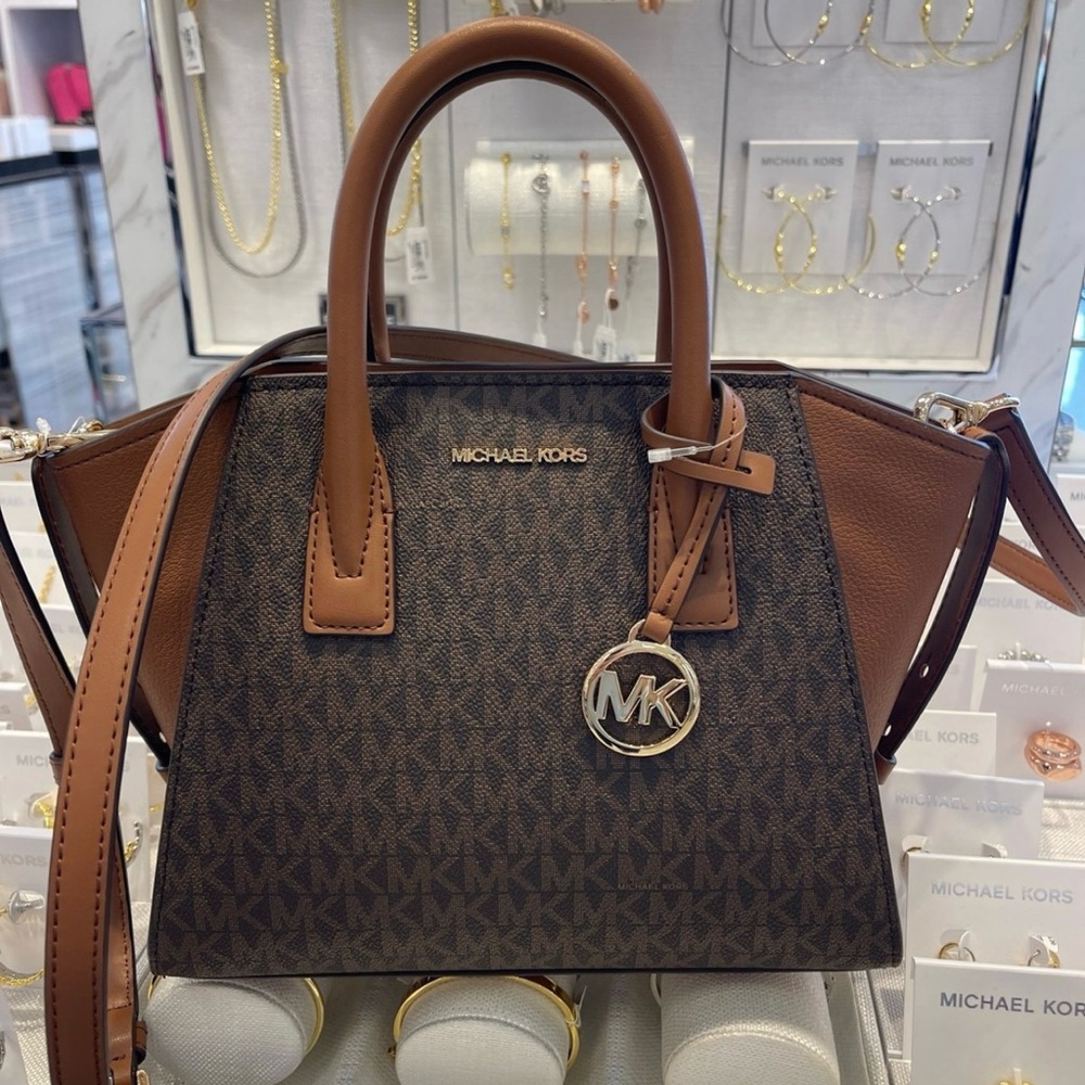Michael Kors Avril Small Leather Logo Satchel Crossbody Brown Top Zip Bag
NWT - Picture 7 of 16
